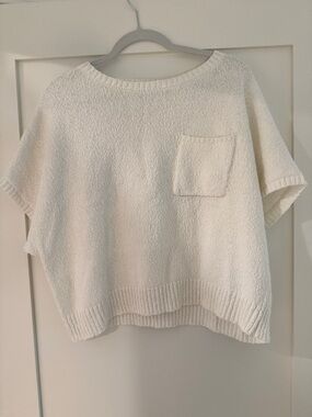 sundays Cream Textured Knit Boxy Top